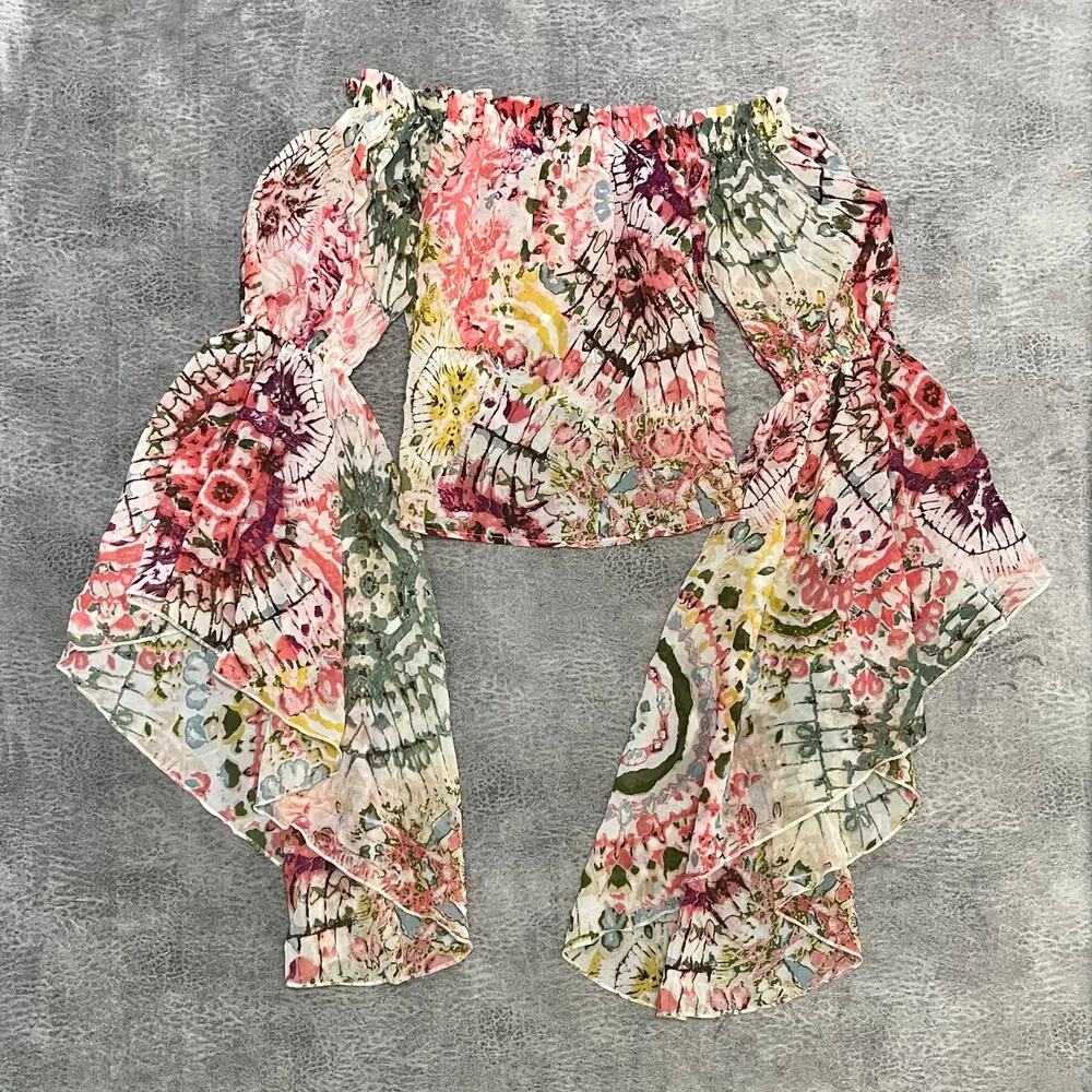 Live 4 Truth Y2K Floral Off the Shoulder Bell Sleeve Blouse Vintage Retro
